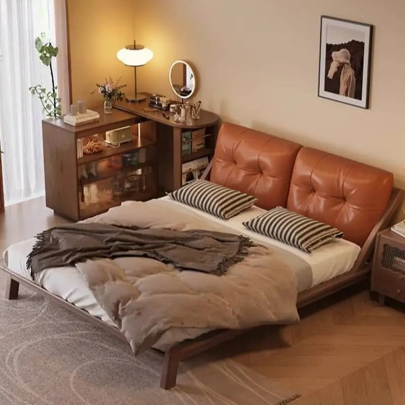 Brown Designs Double Bed Black Vintage Wooden Lit Luxe King Size Double Bed Metal Modern Cloud Camas De Dormitorio Furniture