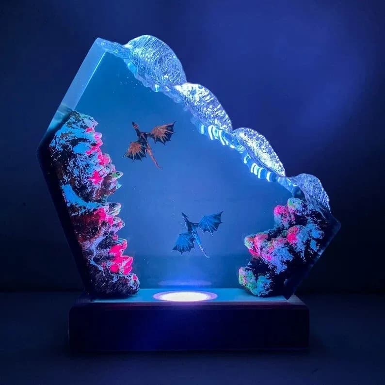 Underwater World Loves Epoxy Resin Wooden Handicrafts Fire Dragon and Ice Dragon Luminous Ornaments Special Gifts