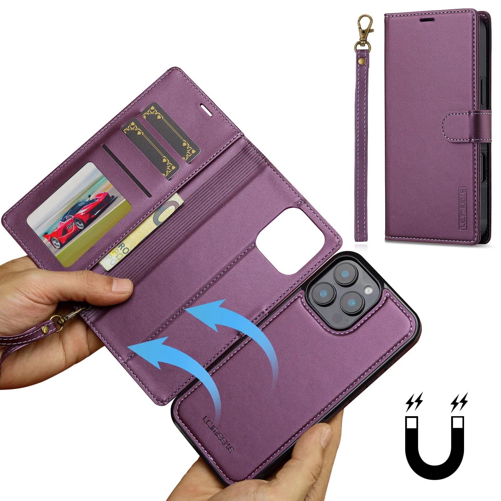 Magnetic 2 in 1 Detachable Wallet Case For iPhone 17 16 11 12 13 14 15 Pro Max XR XS Luxury Leather Card Slots Strap Stand Cover