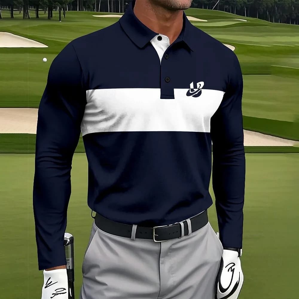 Men's Geometic Line Polo Long Sleeve Polo Shirts Collared Shirts Sportswear Athleisure Daily Wear 3D Print Spring Fall Men's top
