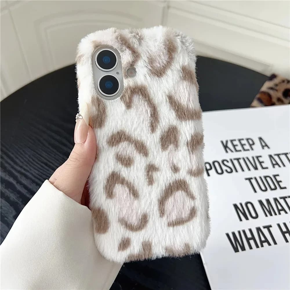 Winter Warm Plush leopard Phone Case For iPhone 11 12 13 14 15 16 17 Pro Max Plus leopard print Furry fluffy Fur Cover﻿﻿﻿﻿﻿﻿﻿﻿