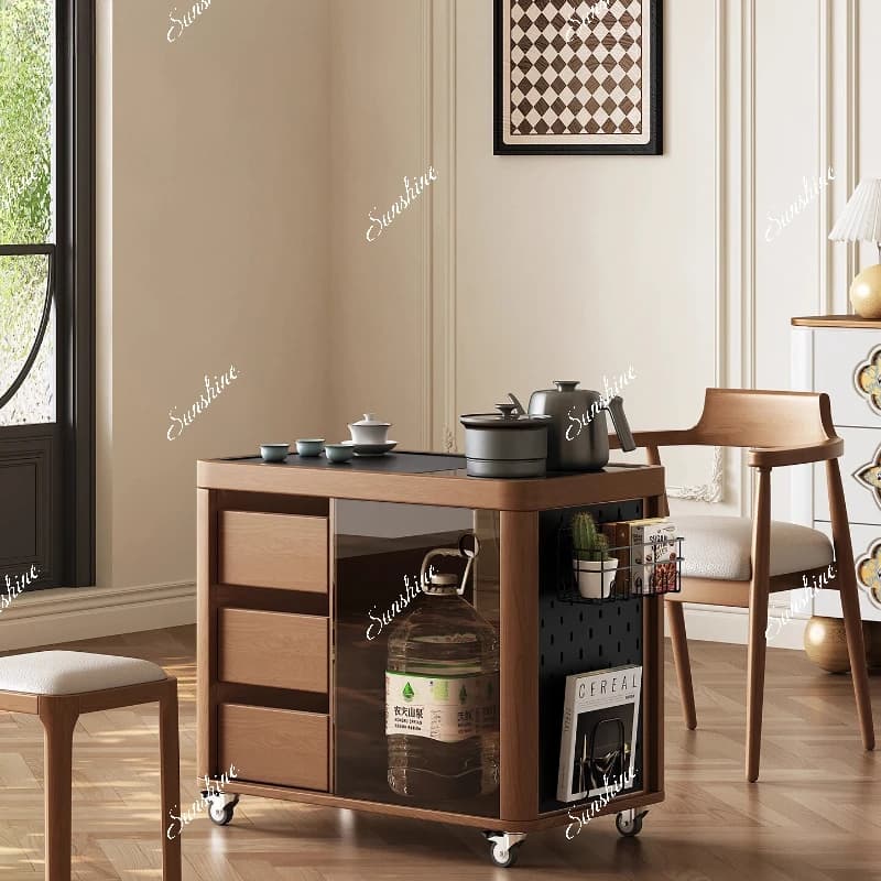 Mobile tea table household boiling water integrated balcony, living room solid wood, side, small apartment