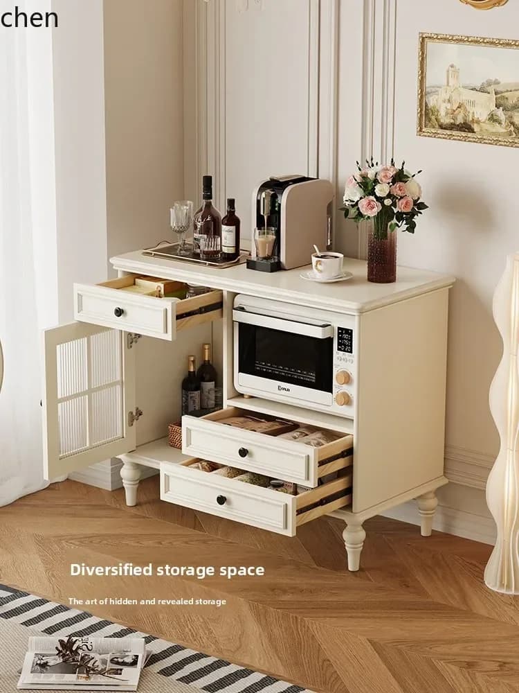 DSA Cream Style Sideboard Cabinet Living Room Wall-Mounted Integrated Storage Cabinet Solid Wood