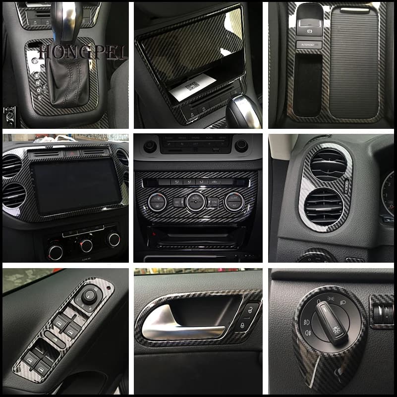 Car Styling For VW Tiguan 2010-2015 Gear Panel Water Cup Holder Moulding Cover Sticker Trim  Decoration Auto Parts Accessories
