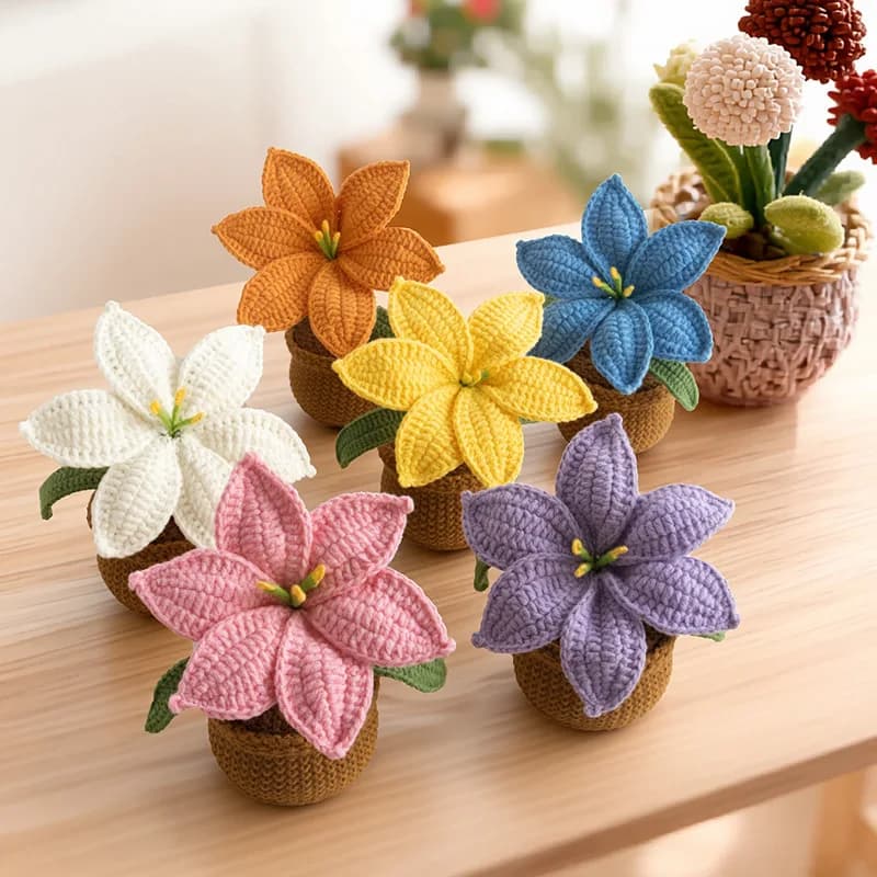 2pcs Lot Handmade Yarn Knitted Potted Plant Flower — Desktop Decoration (Finished Product)