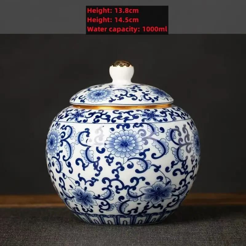 Chinese Jingdezhen Blue And White Floral Porcelain Vase Tea Sugar Jar Ceramic Decorative Item Traditional Design