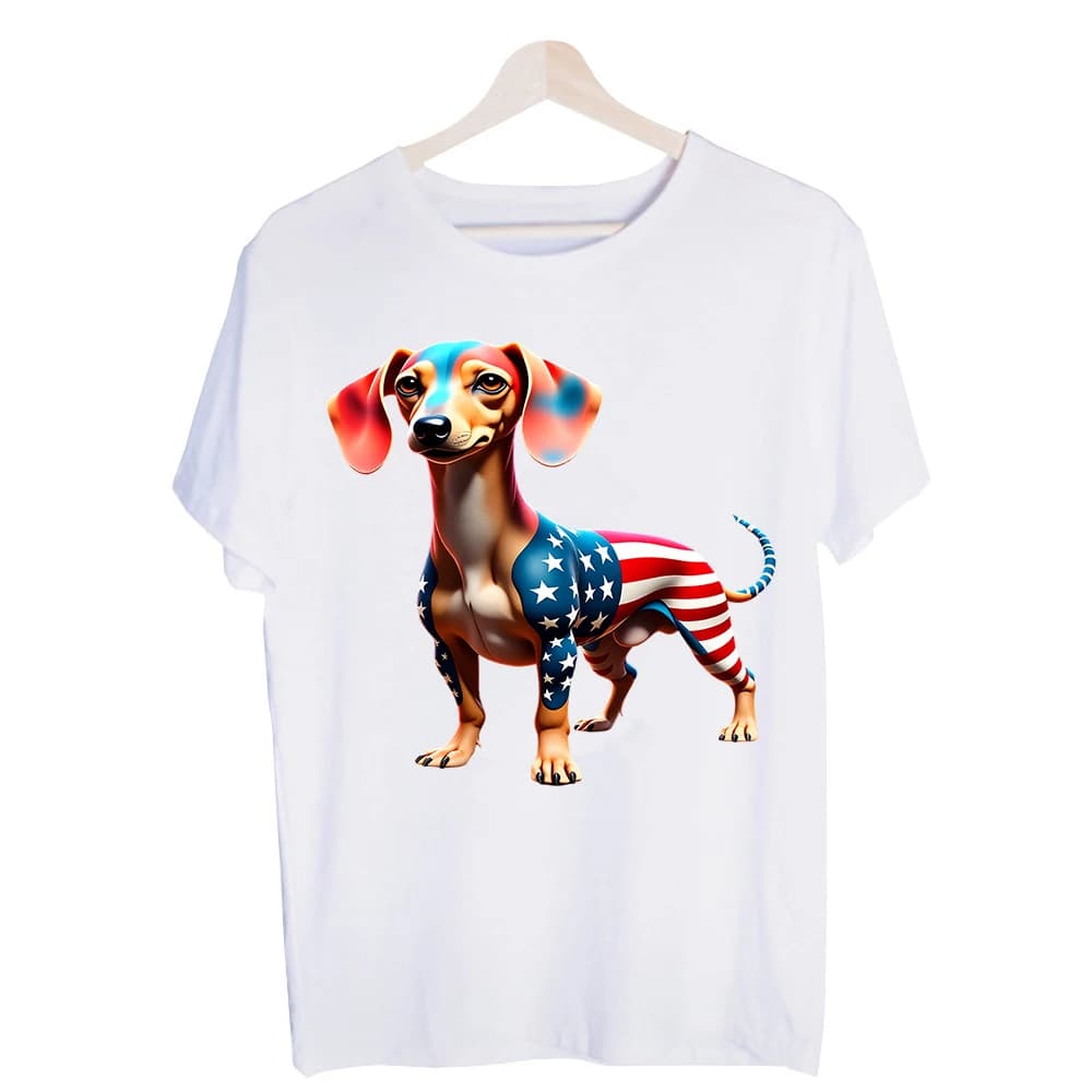 Men's Patriotic Dachshund Graphic Tee, Short Sleeve Crew Neck T-Shirt for Casual Summer Outfits