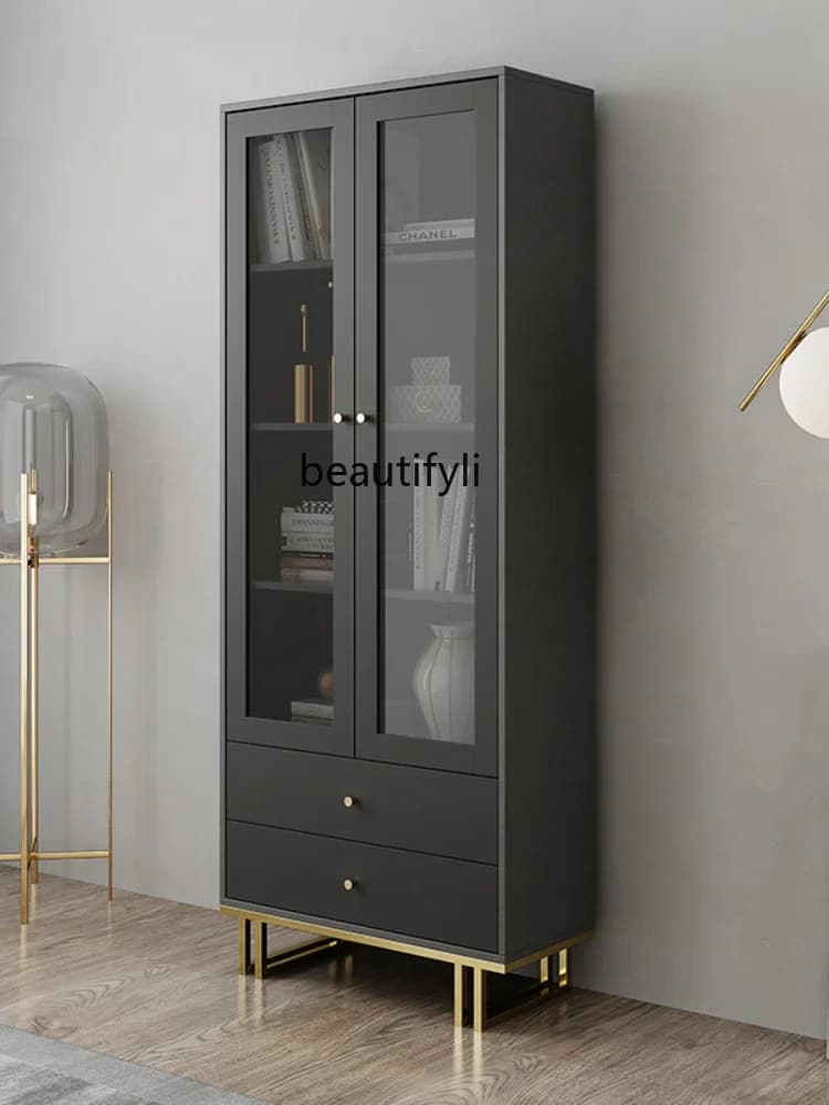 Bookcase Shelf Nordic Modern Student Household Bookcase with Glass Door