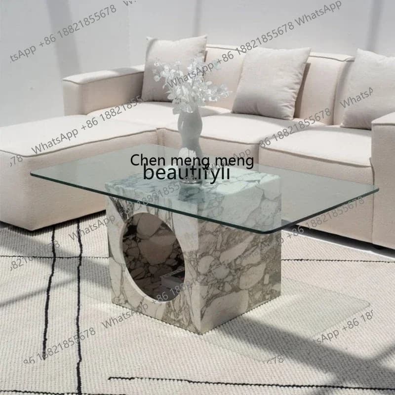 M178 Natural marble glass coffee table household small apartment living room square coffee table light luxury Italian style