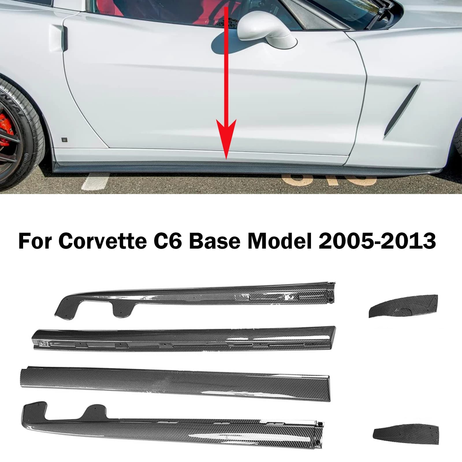 For 2005-2013 Corvette C6 ZR1 Style Base Model Side Skirts Extension&Mud Flaps Fender Rocker Panel Bodykit Carbon Look 2006 2007