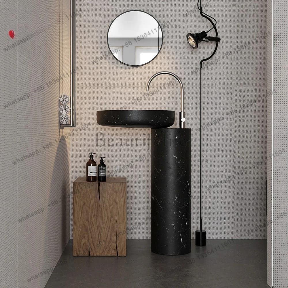 Medieval retro style marble floor-to-ceiling balcony outdoor homestay villa column basin