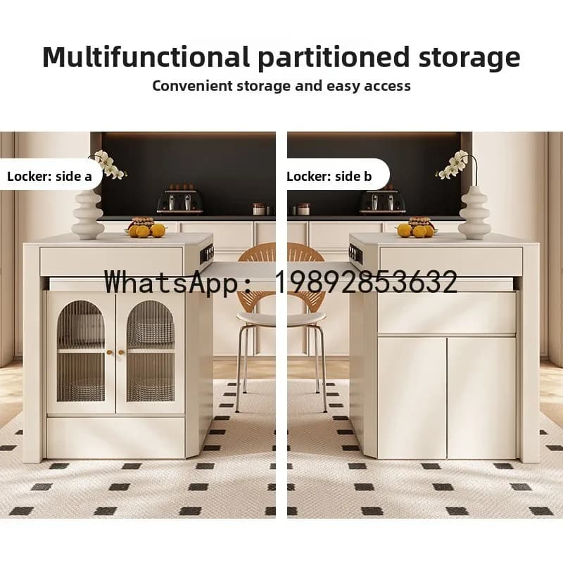 YFY French Style Island Dining Table Integrated Extendable Vintage Style Home Use Rock Board Cream Style Bar Island Kitchen