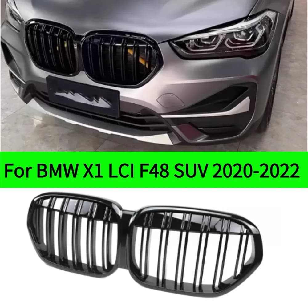 Front Kidney Bumper Grill Facelift for BMW X1 LCI F48 SUV 2020 2021 2022 Gloss Black Grille Car Accessories