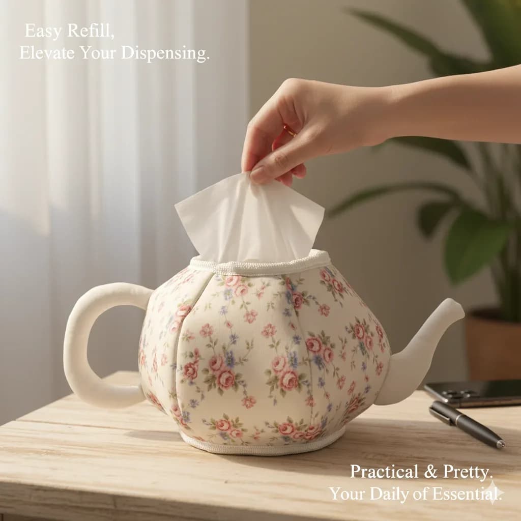 Vintage Floral Teapot Shaped Fabric Tissue Box Decorative Tissue Holder For Living Room Tea Party Mother's Day Gift For Her