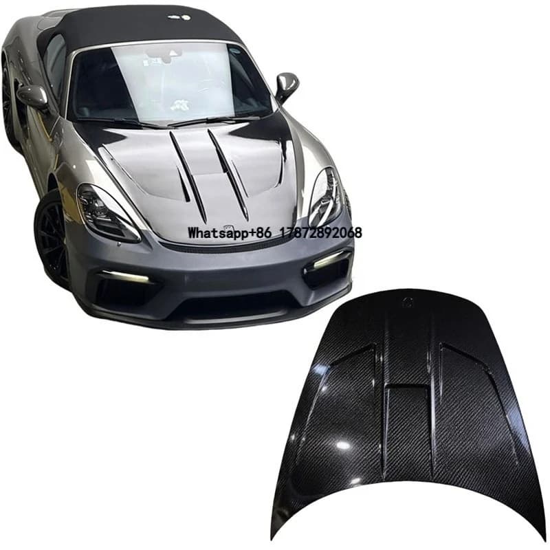 Car Modification Parts for  718 Carbon Fiber Front Hood Bonnet for 981 982 Boxster Cyaman Front Lid Engine Cover