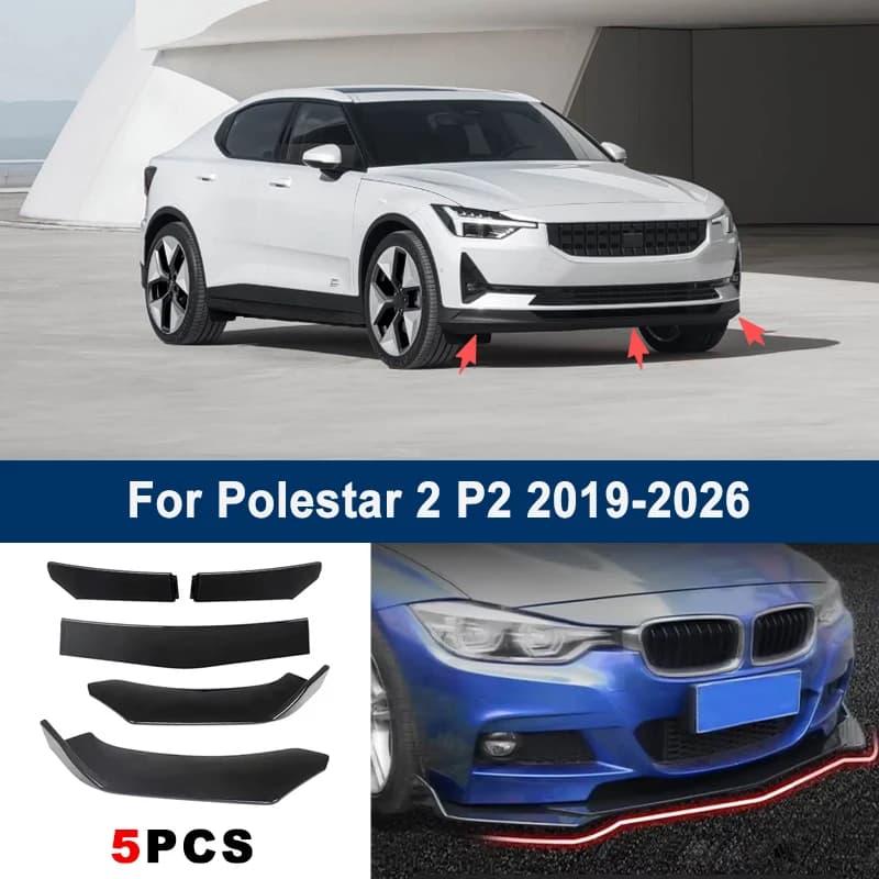 Adjustable 5Pcs Sectional Front Spoiler Lip For Polestar 2 P2 2019-2026 Front Bumper Splitter Car Exterior Sport Body Kit