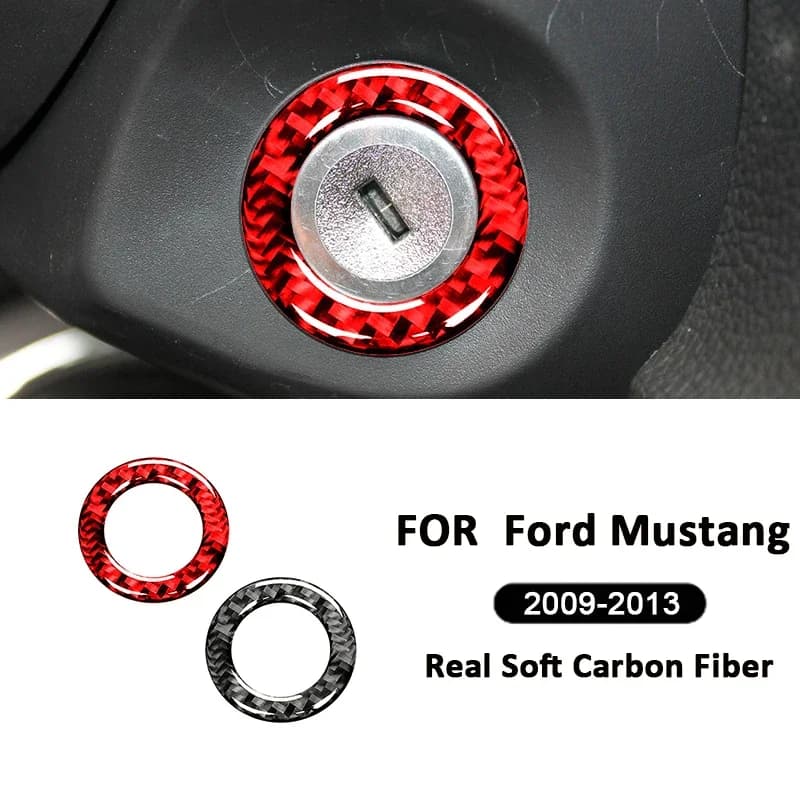 For Ford Mustang 2009-2013 Carbon Fiber Car Keyless ONE-CLICK Start Stop Button Engine Ignition Switch Frame Decoration Sticker