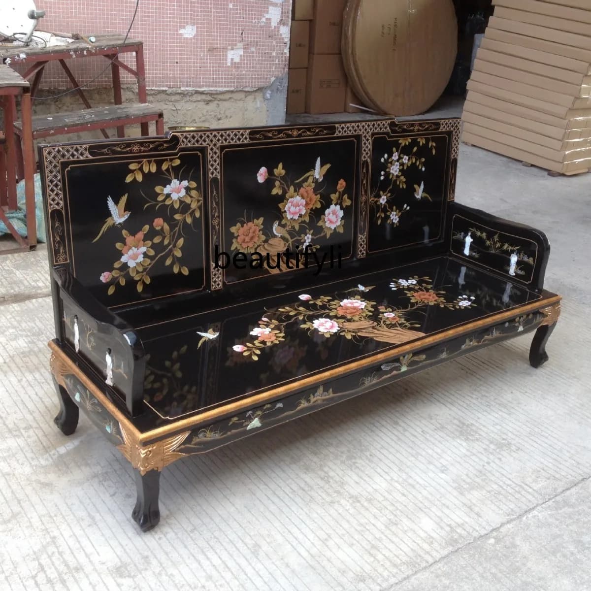 Solid wood shell furniture bright paint painted snail inlaid lacquer single sofa chair