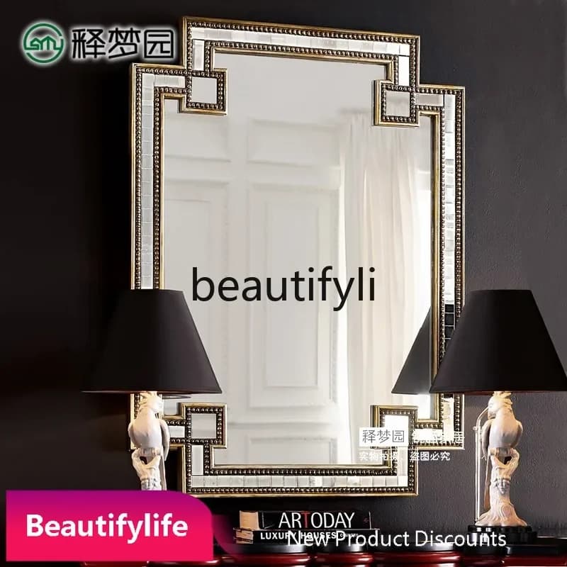 6239Neoclassical Decorative Mirror Entrance Makeup Mirror Wall Decoration Hanging Mirror for Home Postmodern