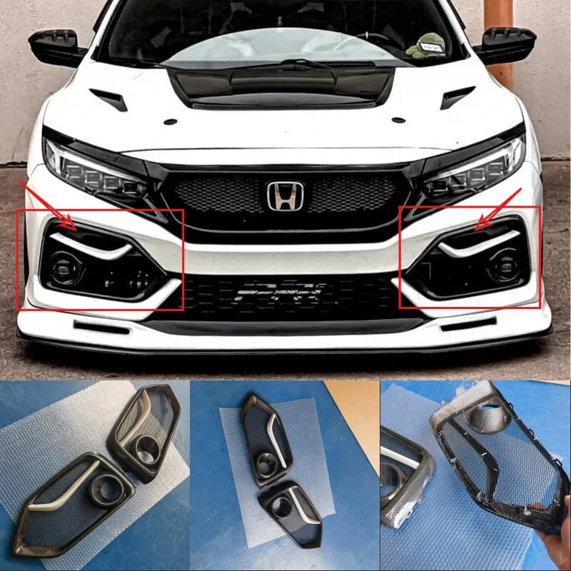 For Honda Civic Hatchback FK7 Front Fog Light Cover Replacement Carbon Fiber