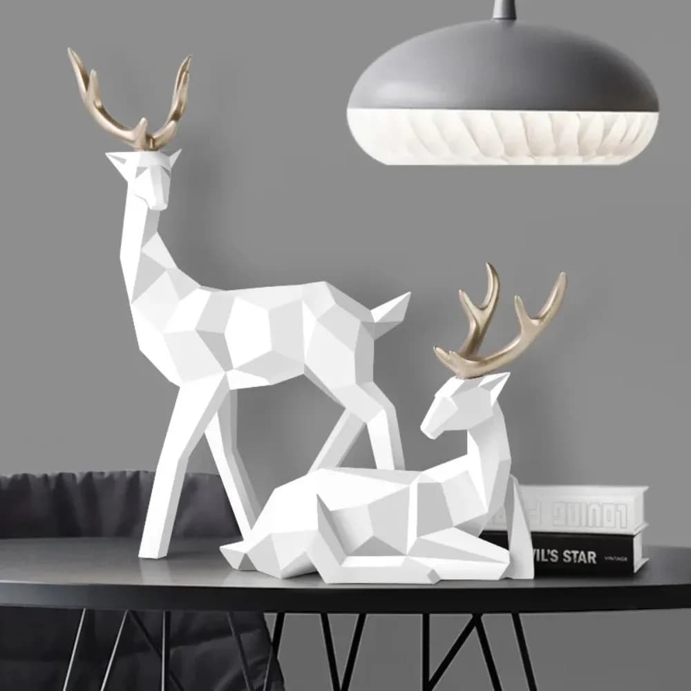 Resin Deer Statue Home Decor Figurines Reindeer Sculpture White Deers Decor Office Home Living Room Decoration Tabletop