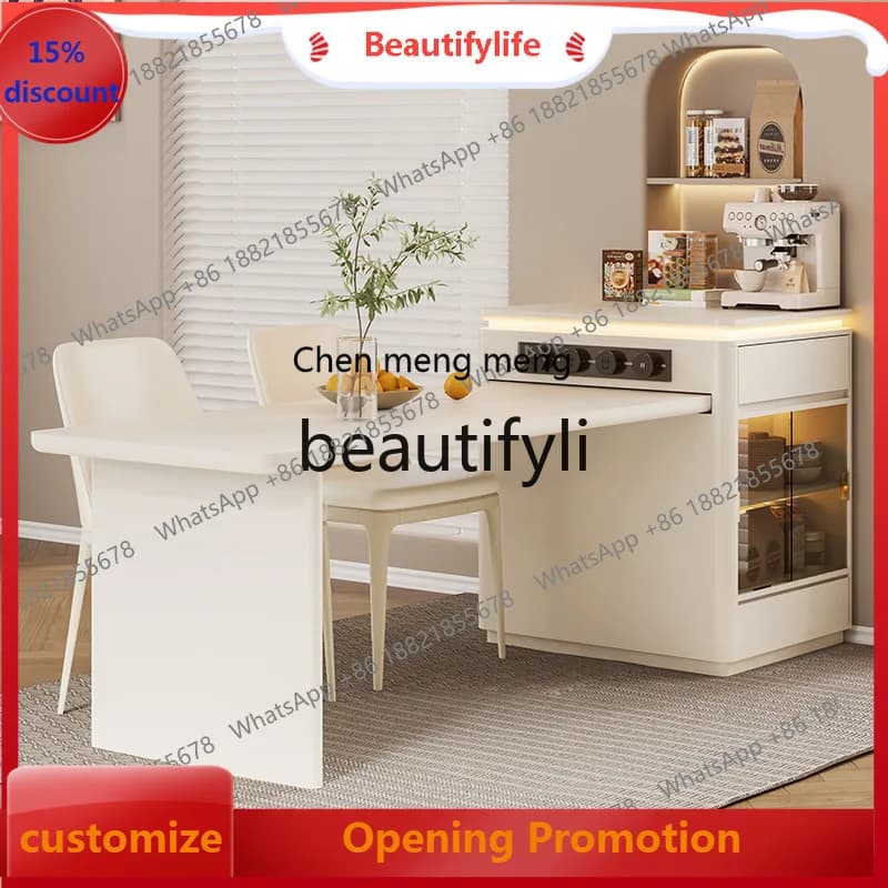 S7486 ss Island Dining Table Integrated Retractable Rock Plate Against The Wall Open Kitchen Island Table High-end Sense Small A