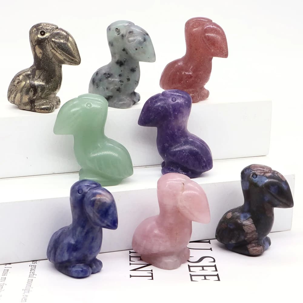 Hand Carved Healing Animal Figurine Toucans Statue Natural Stone Crystal Reiki Gemstone Craft Home Decoration Holiday Gifts 1.6"