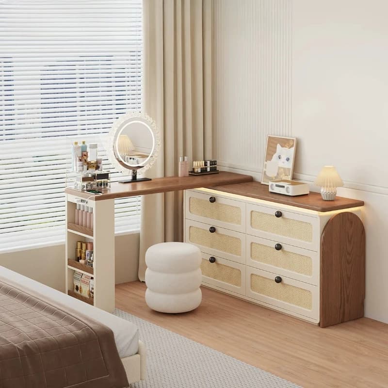 Nordic Extension Dressing Table Brown Organizers Wooden Beauty Salon Vanity Desk Drawers Storage Toaletka Z Lustrem Furniture
