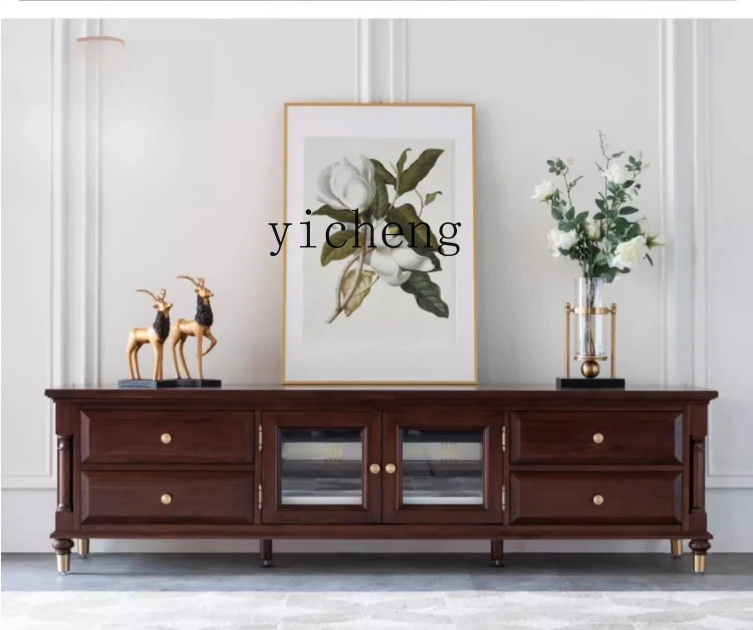 GZ  gray TV cabinet, all solid wood advanced gray video cabinet