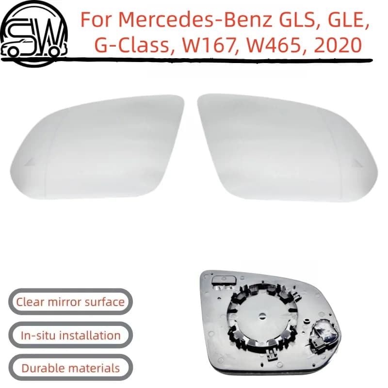 For Mercedes-Benz GLS, GLE, G-Class, W167, W465, 2020 model rearview mirror lenses with blind spot detection.