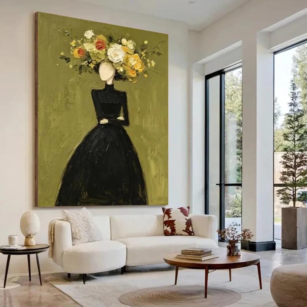 100% Handmade Abstract Oil Painting The Girl With A Flower Wreath Canvas Mural Wall Art Picture For Home Living Room Decor Imag