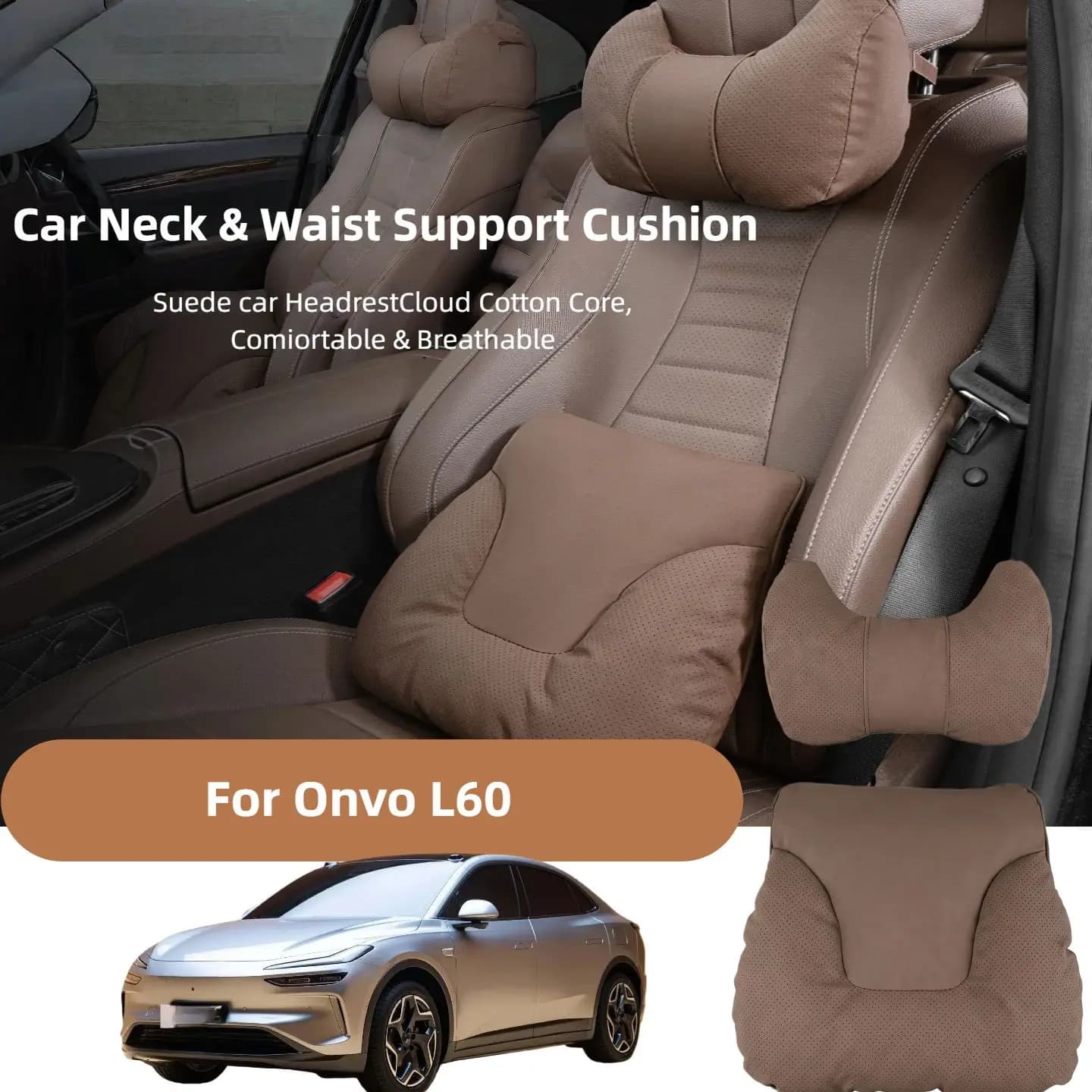 Car Neck Pillow Soft Comfort Auto Seat Waist Support Headrest Mat Travel Rest For Onvo L60 Accessories