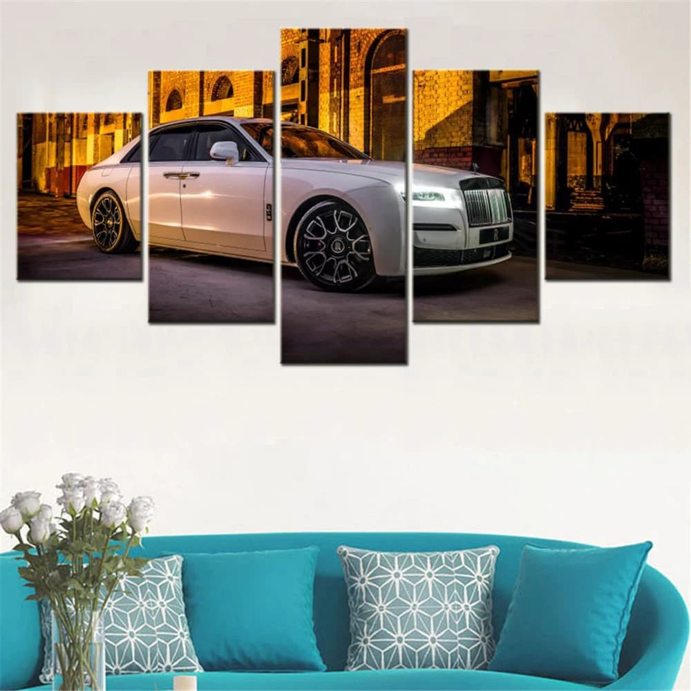 5 Piece Wall Art Canvas Cars Poster Black Badge Ghost Decorative Painting Wallpaper Picture Print Bedroom Interior Home Decor