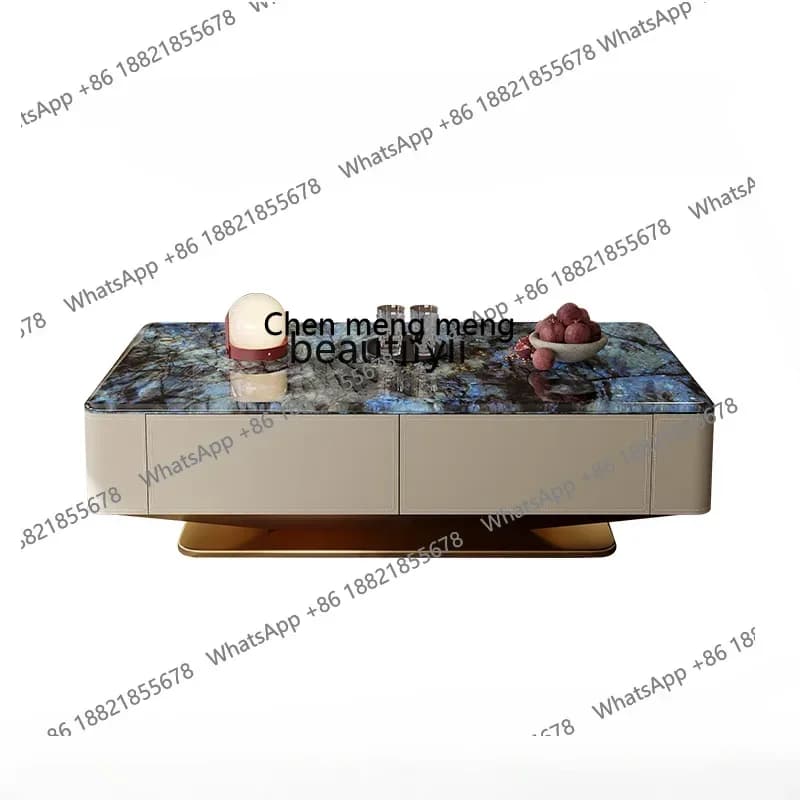 X  Natural Marble Coffee Table Stone Living Room Microlite Luxury Stone Light Luxury Stainless Steel Square Coffee Table
