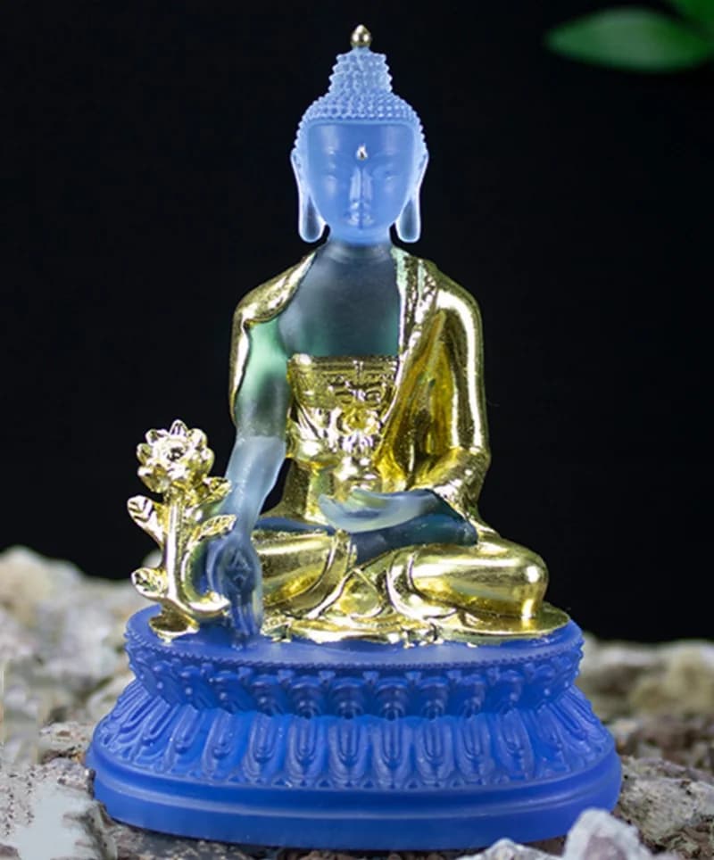 Water Glass Medicine Buddha Statue - Gold Foil Resin Buddha Figurine Craft Ornament