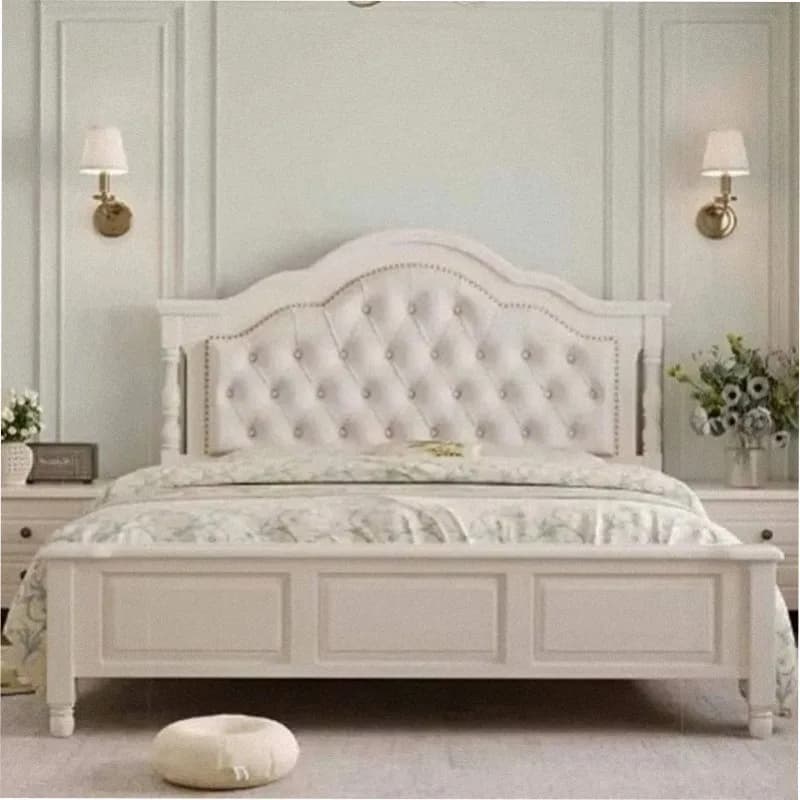 Princess Nordic Double Bed White Carved Wood Comferter Luxury Queen Double Bed Home Design Cama Matrimonio Home Furniture