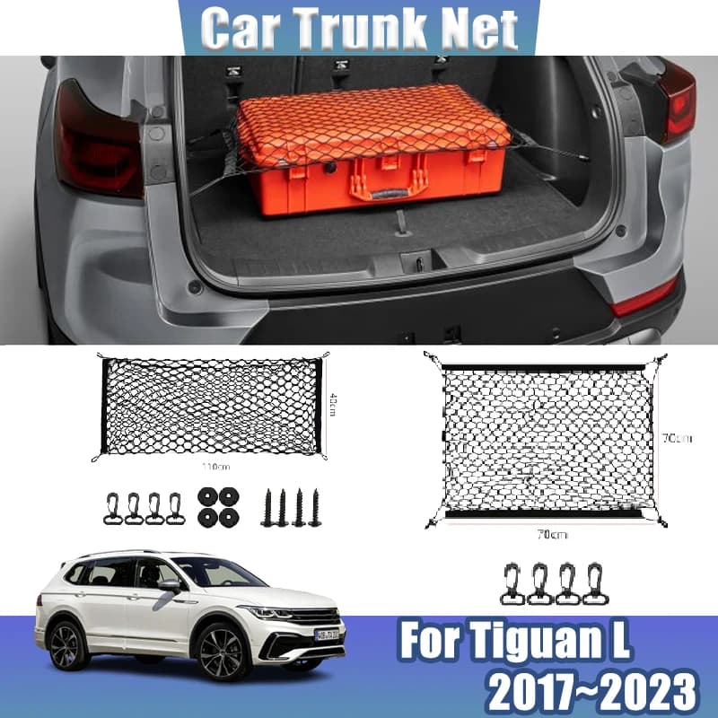Car Trunk Net For Volkswagen VW Tiguan L Allspace 2017~2023 2022 Mesh Nylon Trunk Rear Universal Storage Bags Auto Accessories