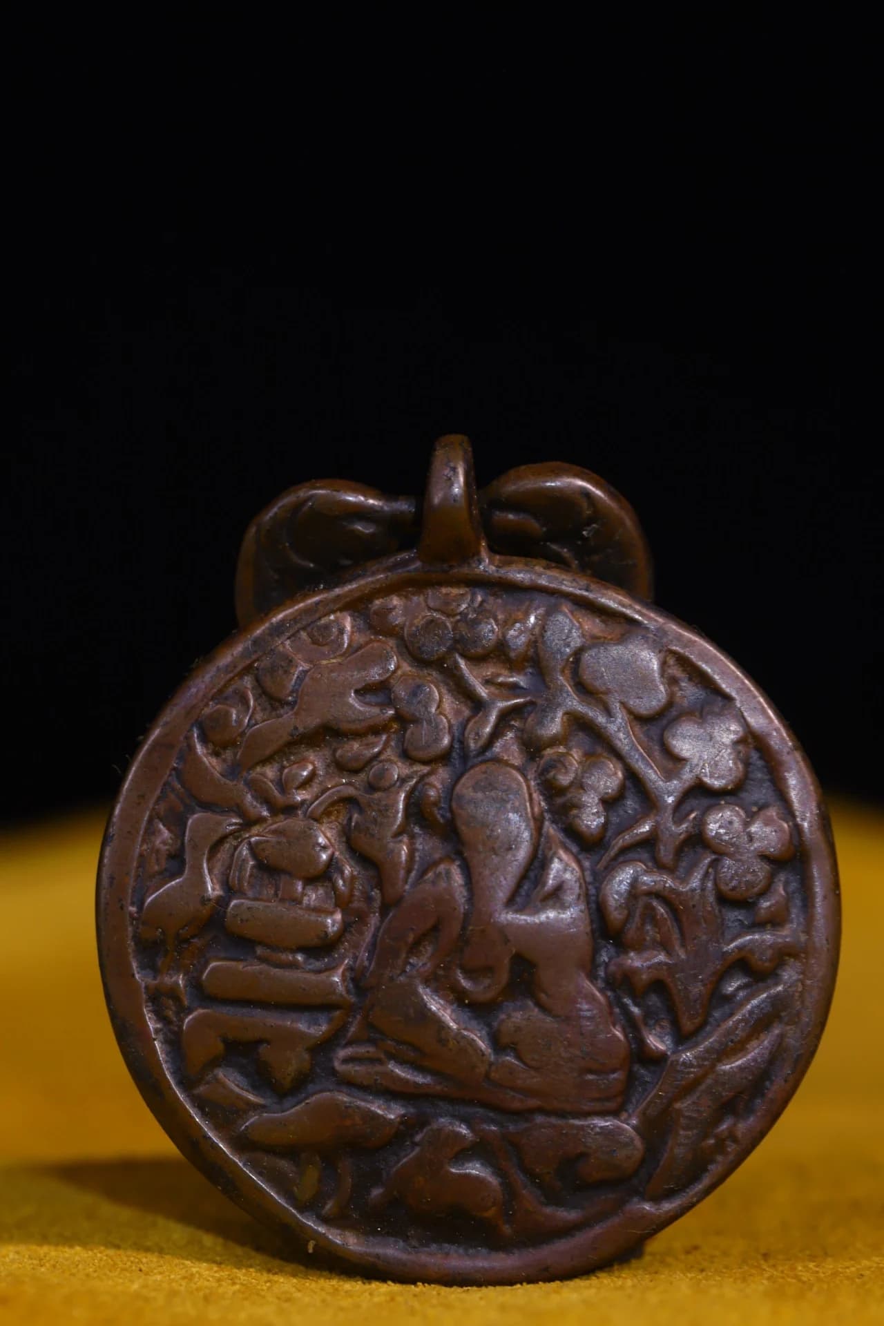 3"Tibetan Temple Collection Old Bronze Cinnabar Ganesh Nine Palace Bagua Buddha Plaque Amulet Pendant Town house Exorcism