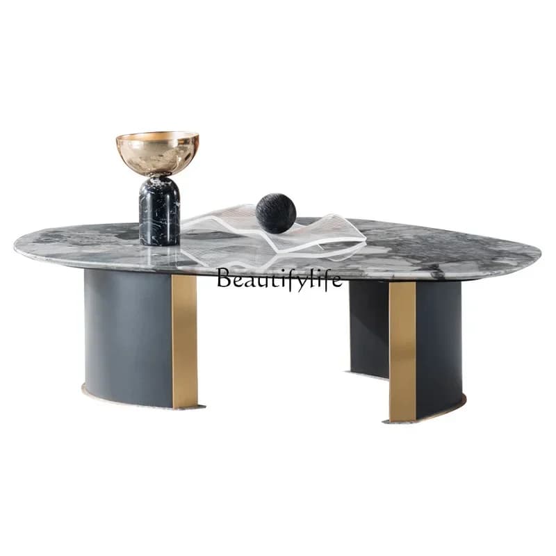 FGItalian light luxury marble coffee table combination, modern minimalist metal base coffee table