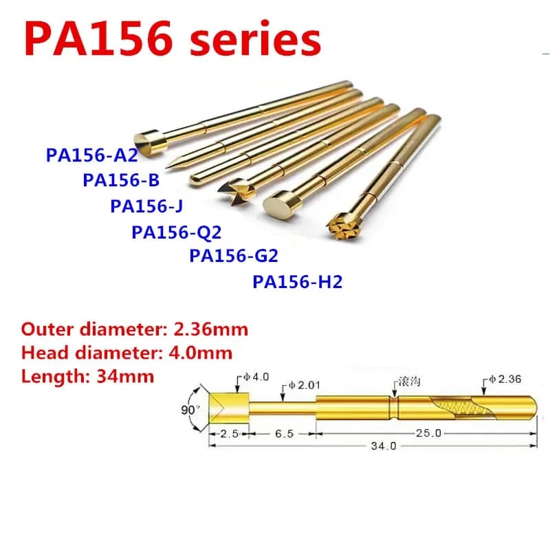 20PCS/Bag Gold-plating Spring Test Pin PA156-A2  B1 E2  H2  J1 Q1 Q2 H2 Outer Diameter 2.36mm Length 34mm PCB Pogo Pin