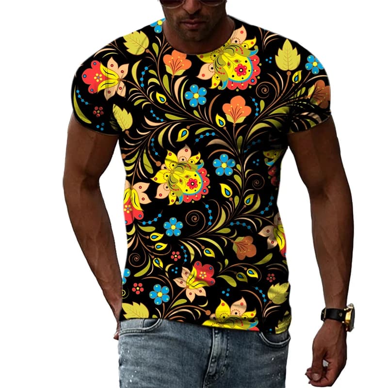Summer Unisex Gorgeous Flowers graphic t shirts Men Fashion Casual Personality Print T-shirt Original Plant Pattern O-neck Tees