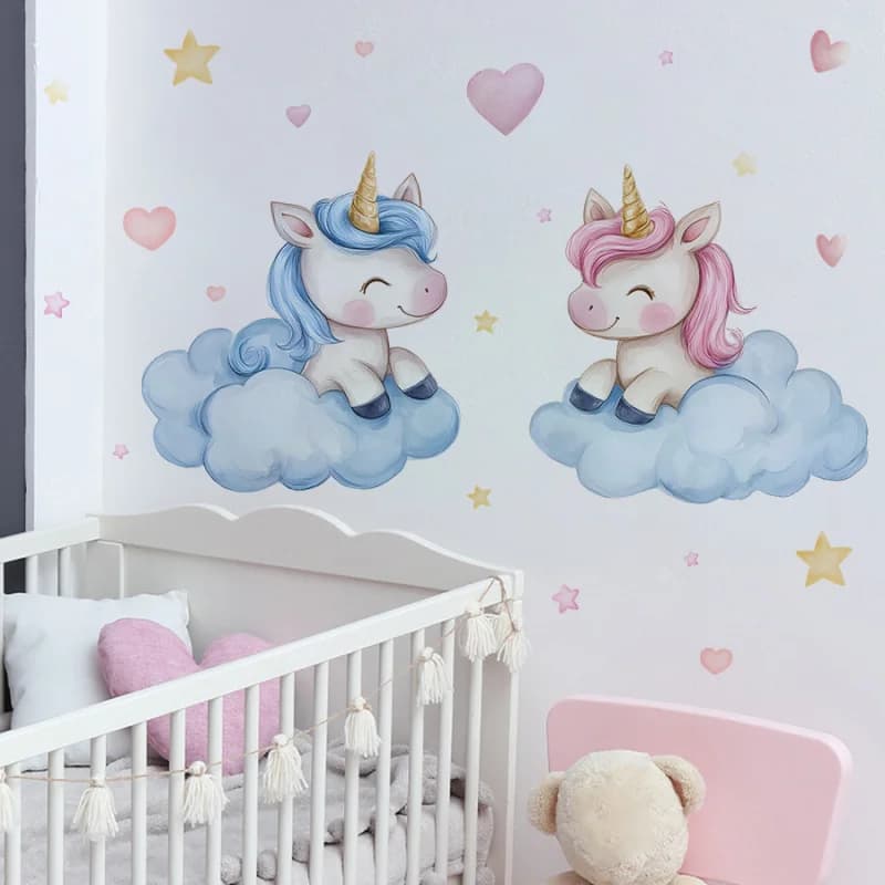 Cute Unicorn in the Starry Sky Cloud Anime Wall Sticker Cozy Children's Room Decorative Sticker Self-Adhesive Removable