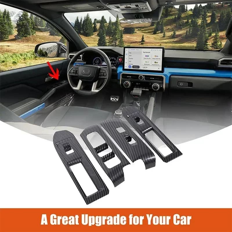 For Toyota Tacoma 2024-25 ABS Carbon Fiber Car Window Glass Lift Button Switch Cover Trim Sticker Interior Car Accessories(LHD)