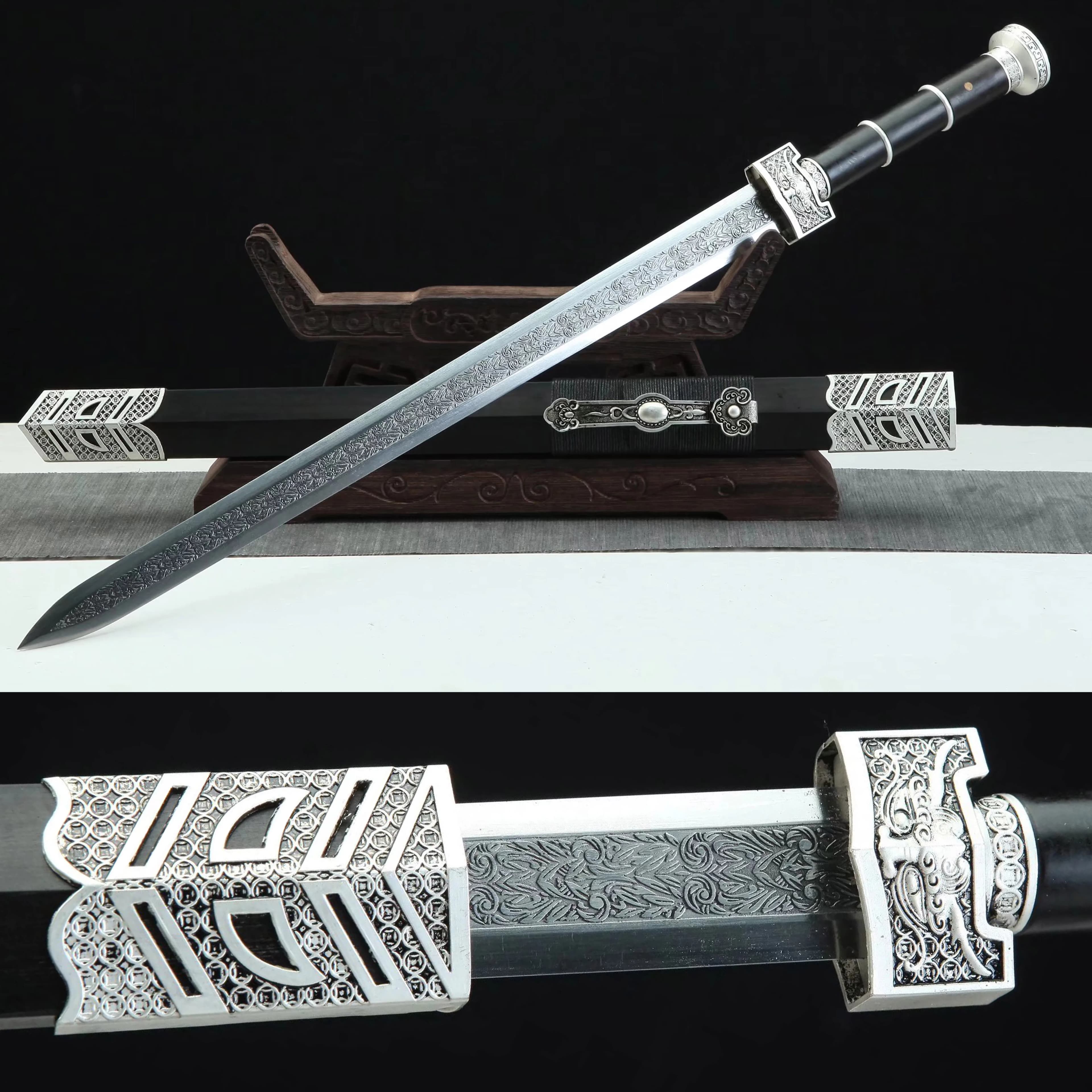 78cm Ebony sheath Samurai Sword - Carbon steel blade, sharp katana. Gift for martial arts enthusiasts who love ninjutsu. combat