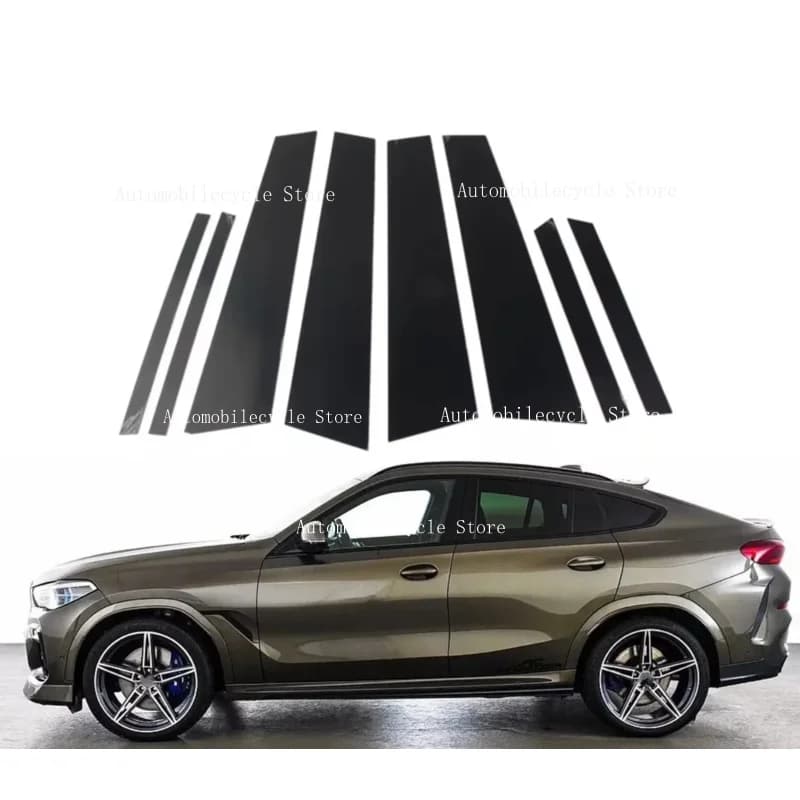 8PCS Glossy Black Pillar Posts Fit For  BMW X6 G06 2020-2023Window Moulding B C Center Sticker Cover