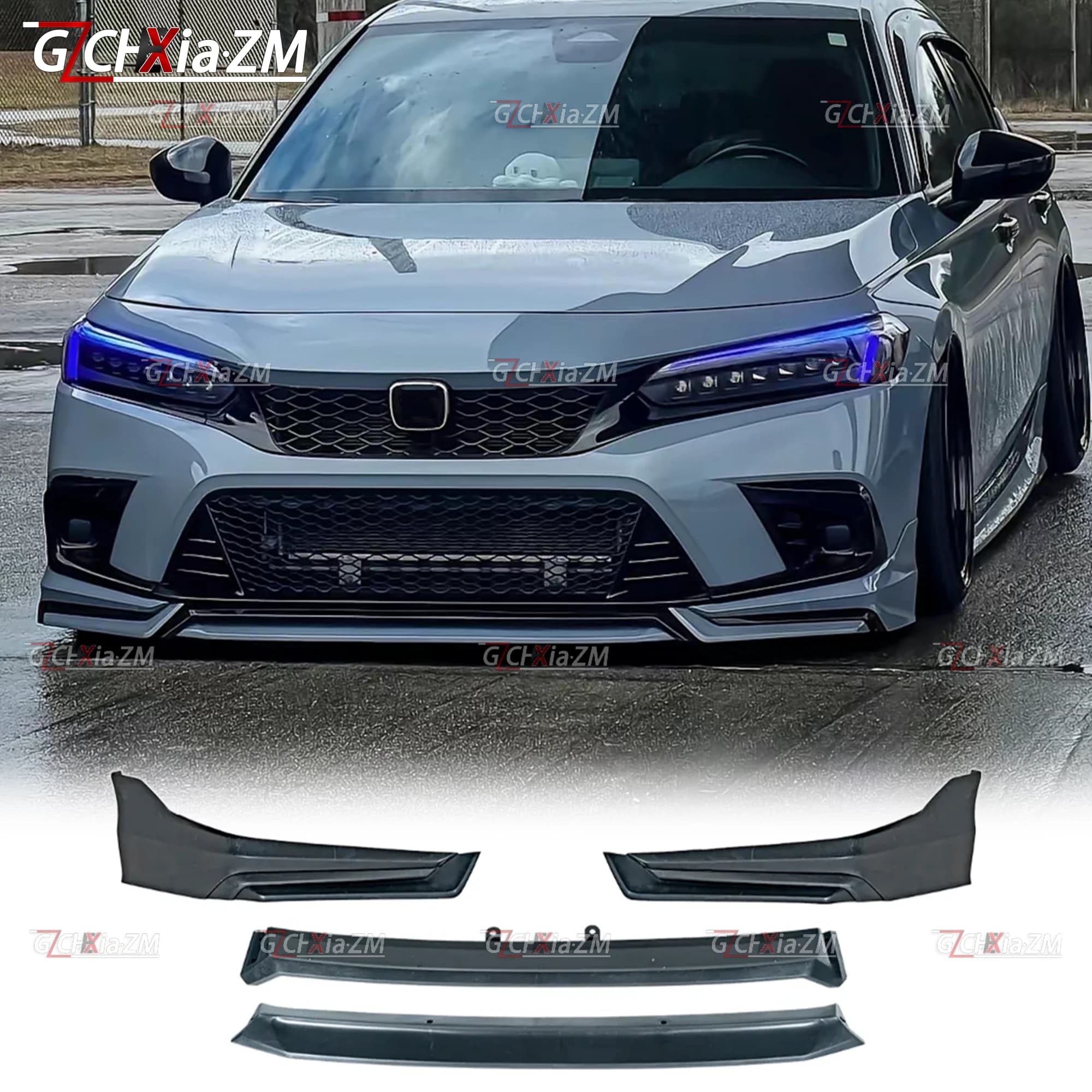 For 2021-2024 Honda 11th Generation Civic Upgraded F Style Front Bumper Diffuser Deflector Car Body Aerodynamic Kit Front Shovel