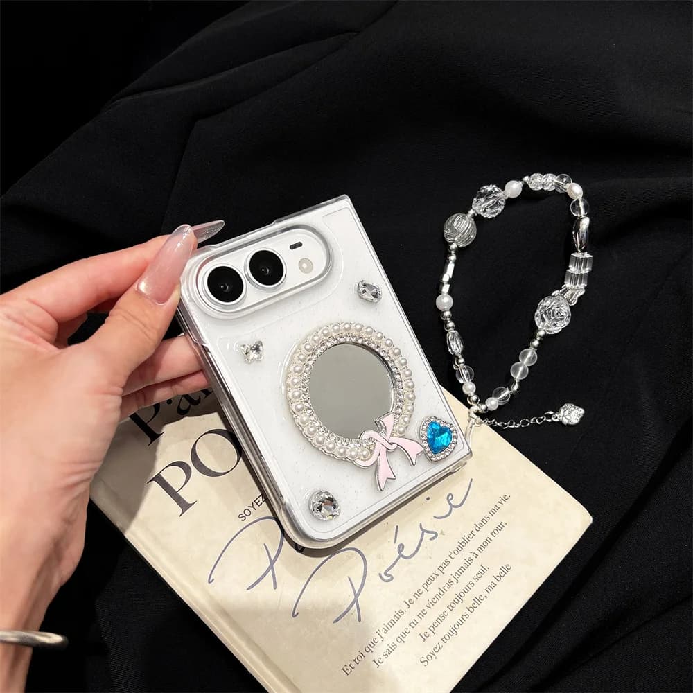 New Korea Ins Cartoon Glued 3D Diamond Phone Case For iPhone Duo Foldable Protective Cover Cute Cases Shockproof with Chain