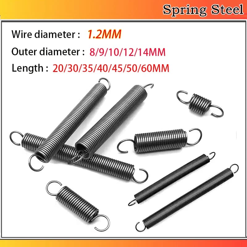 Spring Steel  Single Hook SpringTension Spring 5~100PCS Wire Dia 1.2MM Outer Diameter 8/9/10/12MM Length 20~60MM