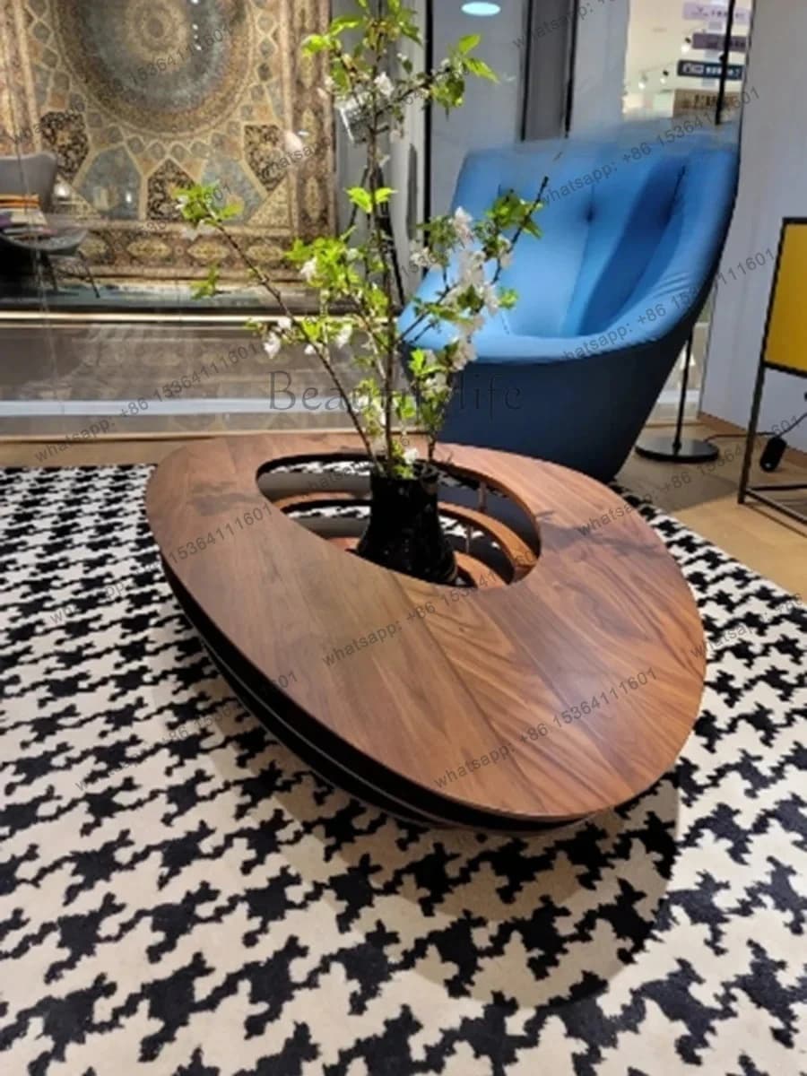 Black walnut coffee table special-shaped round sailing boat all solid wood tea table freehand light luxury modern space high