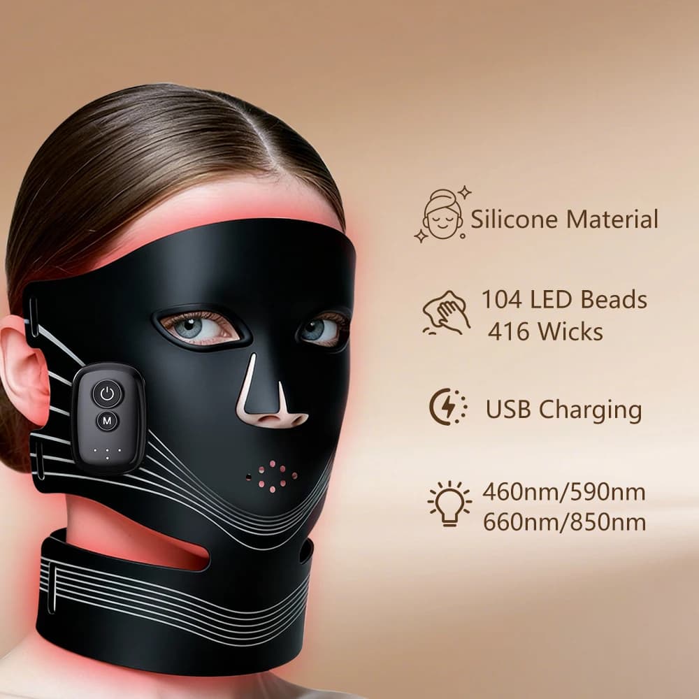 4-Color Red Light Treatment Silicone LED Facial Mask High-intensity Wireless Infrared Facial Skin Care Machine with Neck